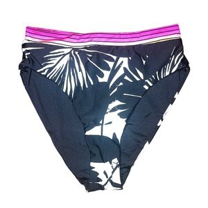 Trina Turk High Waist Reversible Bikini Bottoms Floral Black Pink  NWT 6